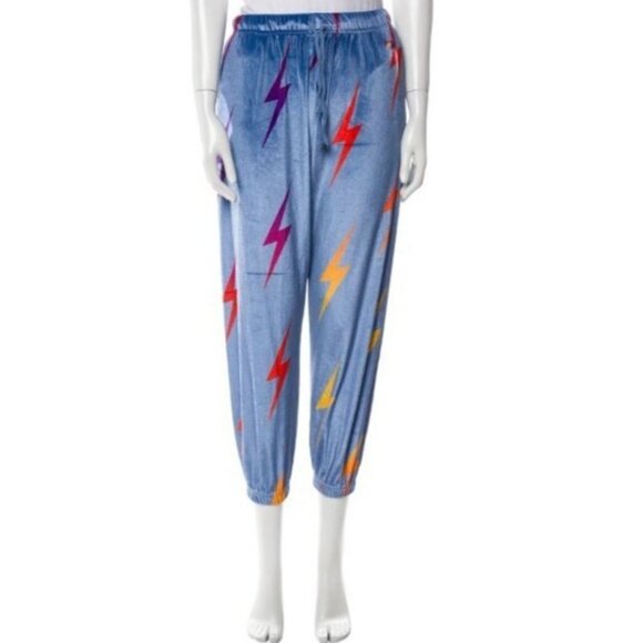 AVIATOR NATION Velvet Lightning Bolt Stitch Repeat AOP Jogger S Sweatpants Blue - Picture 3 of 5